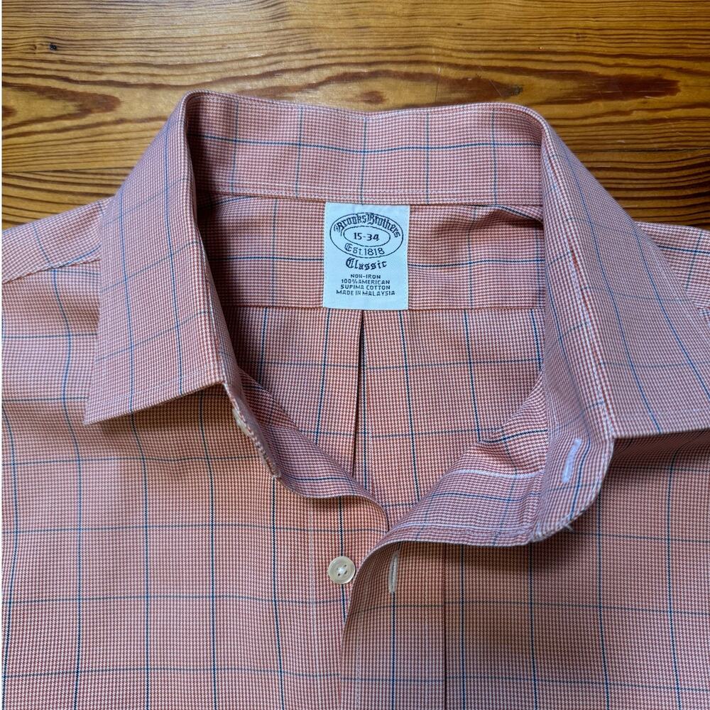 Brooks Brothers Pink Windowpane Spread Collar Dress Shirt
